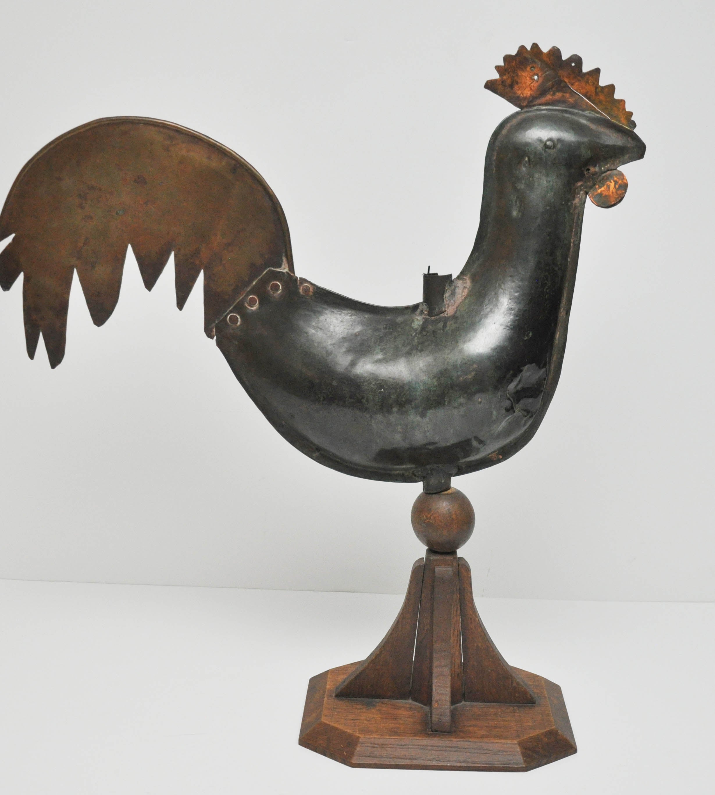 French Copper and Brass Rooster Weathervane on Stand, circa 1820 For Sale