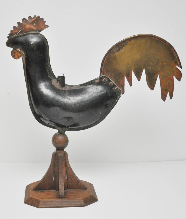 19th Century French Copper and Brass Rooster Weathervane on Stand, circa 1820 For Sale