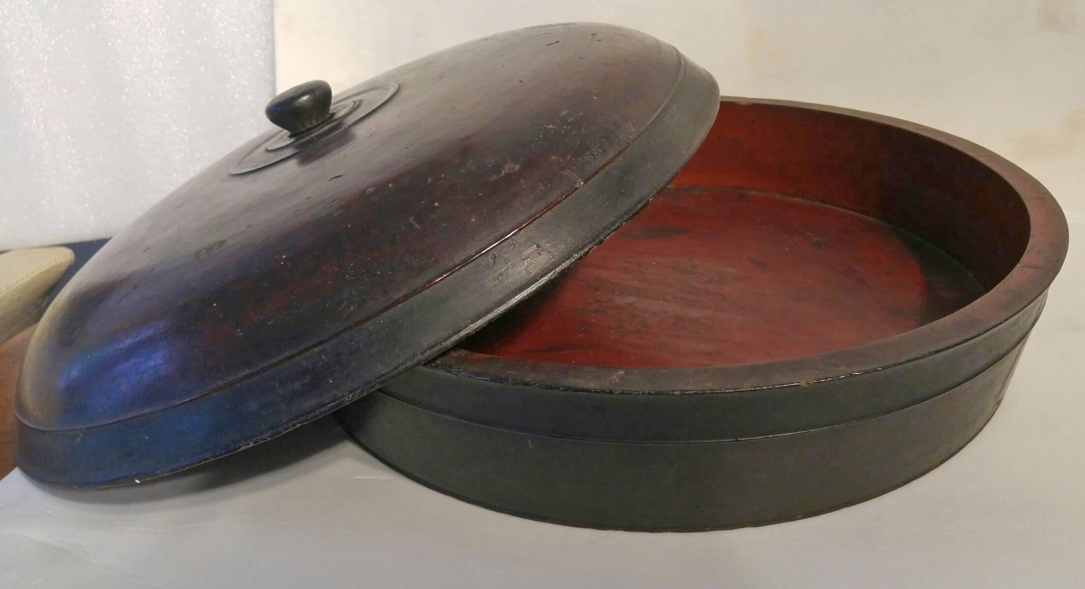 Indonesian Round Teak Wood Bowl with Lid from South Borneo