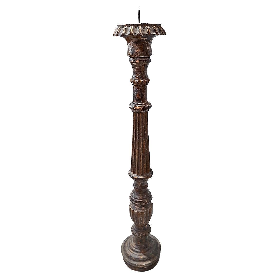 Hand-Carved Wood Candlestick from India, Mid-20th Century