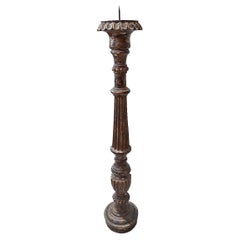Vintage Hand-Carved Wood Candlestick from India, Mid-20th Century