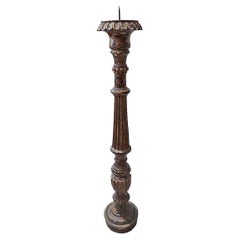 Hand-Carved Wood Candlestick from India, Mid-20th Century