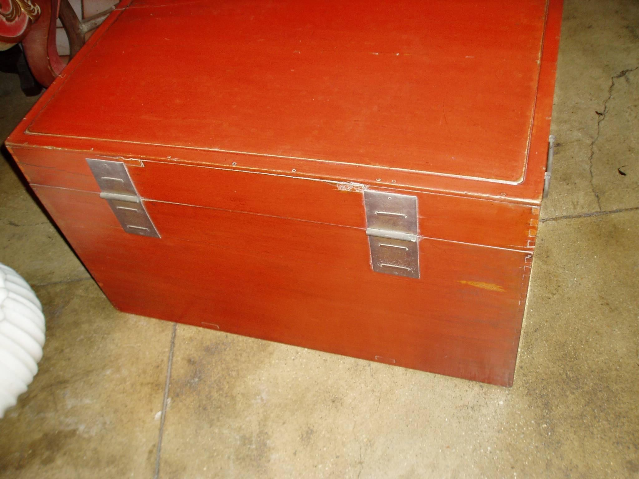 Red Lacquered Trunk In Good Condition In New York, NY