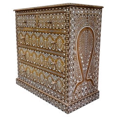 Handcrafted Inlaid Teak Chest of Drawers, Buffalo Bone Inlays, India