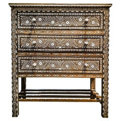 Handcrafted Anglo-Indian Teak Chest of Drawers with Bone Inlay, India