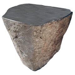 Hand-Carved Indonesian Stone End Table, Organic Modern Design
