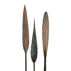 Three Hand-Carved Wooden Oars on Stand, Indonesia, 19th Century