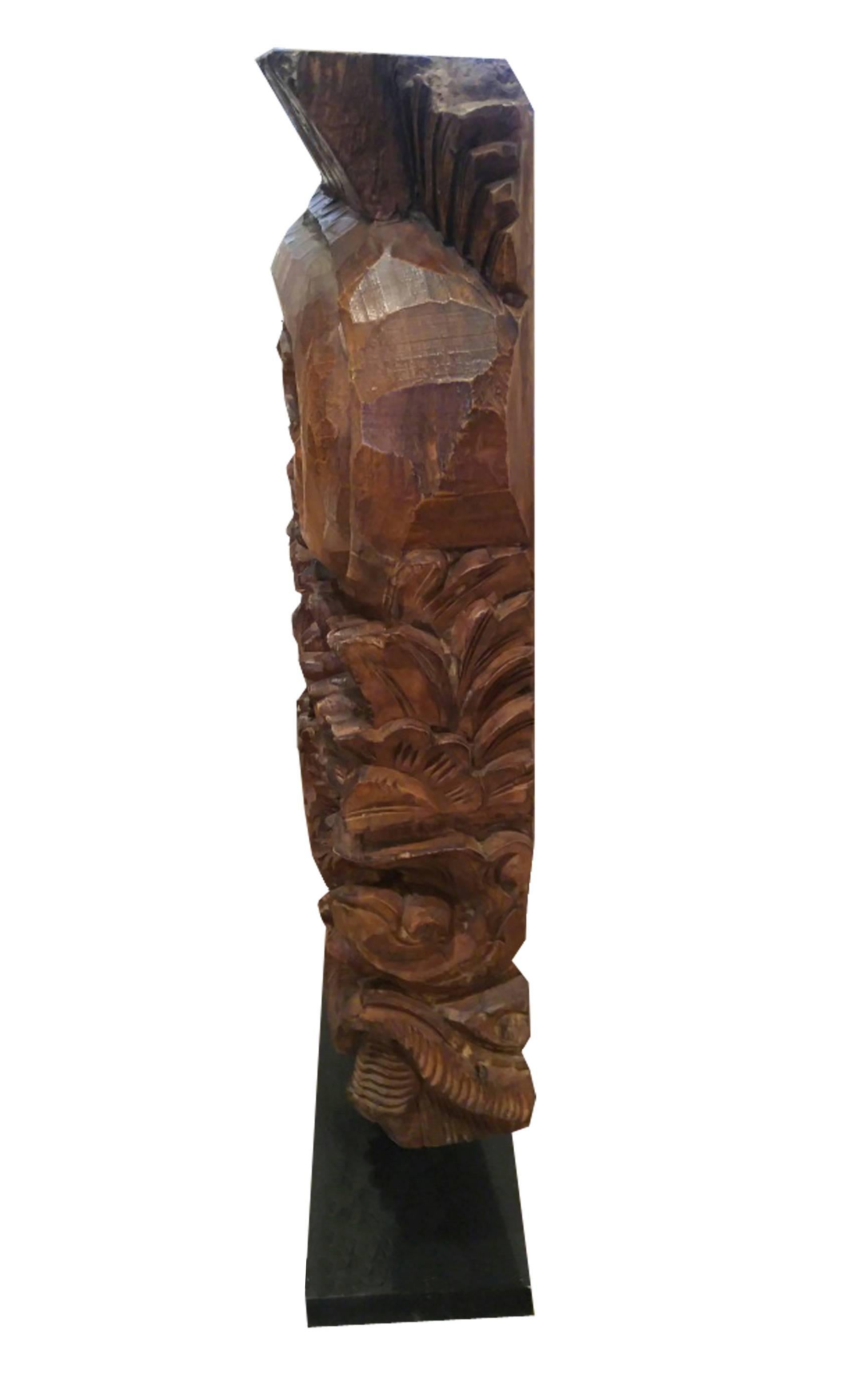 Arts and Crafts Architectural Detail in Hand-Carved Wood, on Stand, Contemporary