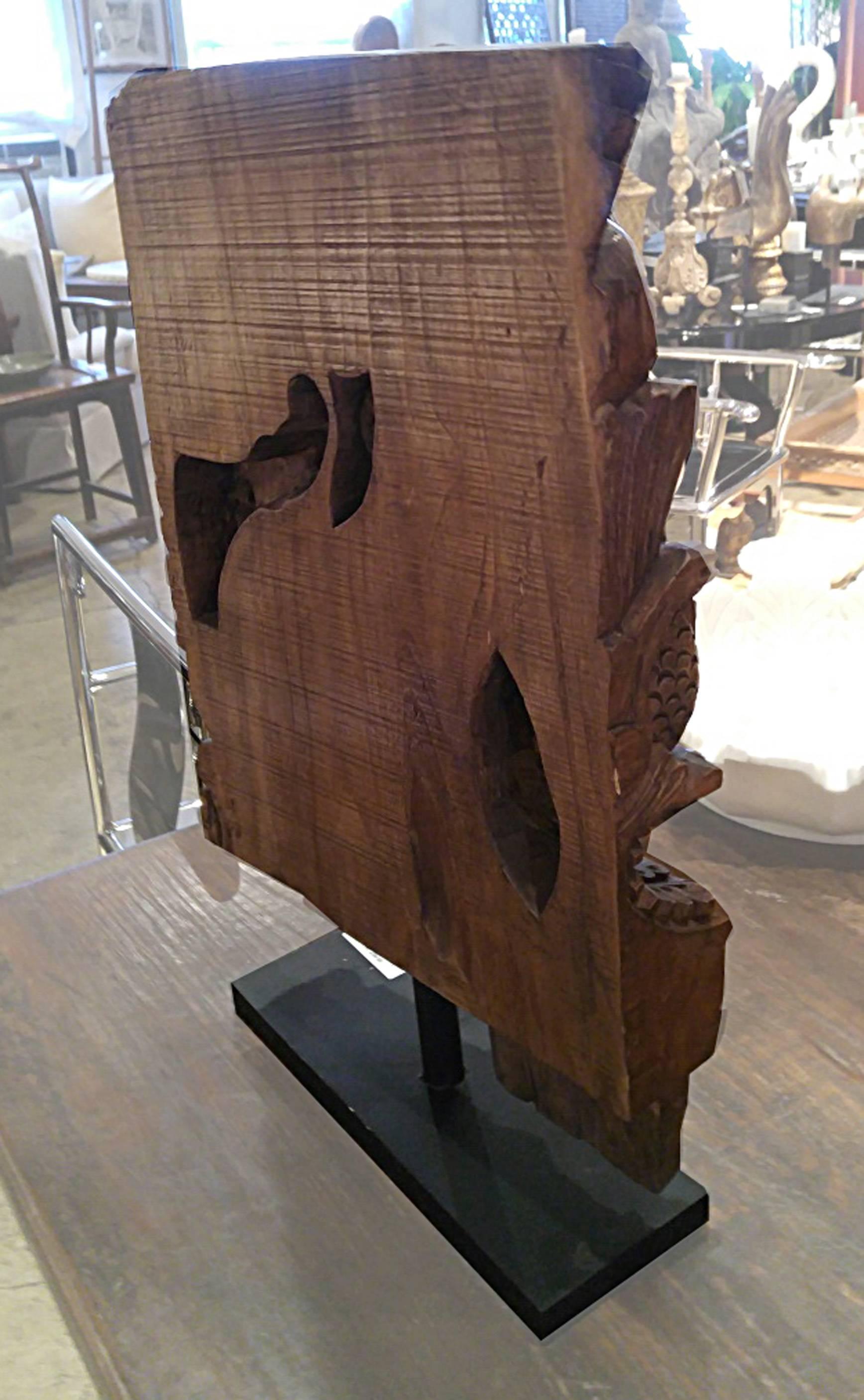 Indonesian Architectural Detail in Hand-Carved Wood, on Stand, Contemporary