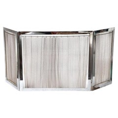 Mid-Century Modern Chrome Fireplace Screen, Metal Mesh, 20th Century