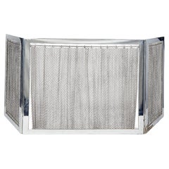 Mid-Century Modern Chrome Fireplace Screen, Metal Mesh, 20th Century