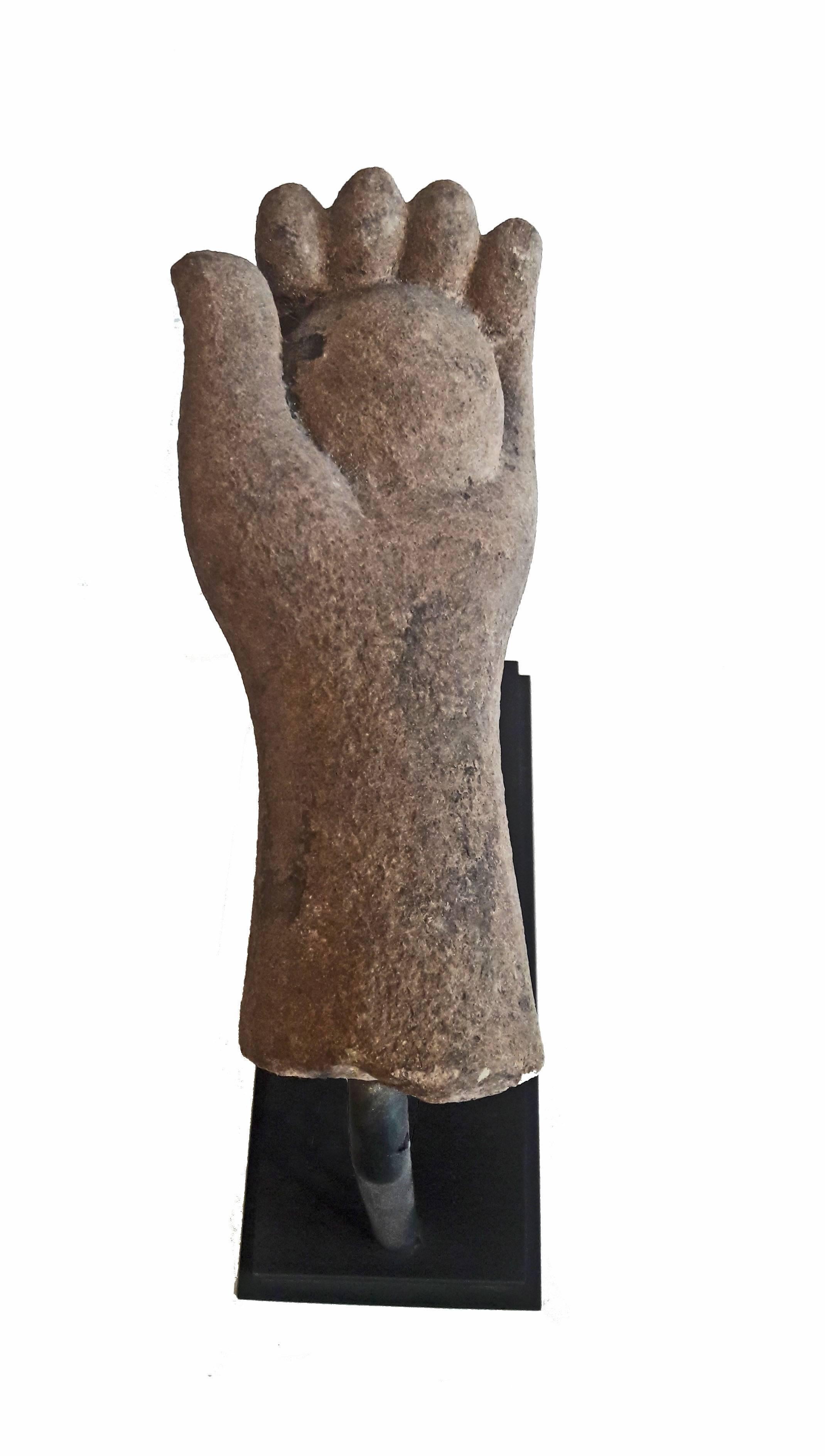 Thai Sandstone Carved Buddha Hand, Contemporary In Good Condition In New York, NY