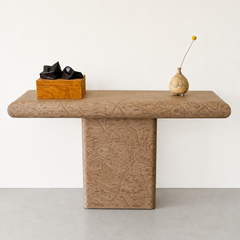 Vintage 1980s Postmodern Console Table  Bullnose Pedestal Table  Memphis Style