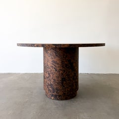 1970s Mid-Century Modern Round Burlwood Pedestal Dining Table