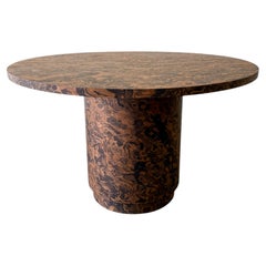 1970s Mid-Century Modern Round Burlwood Pedestal Dining Table