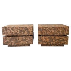 Pair of Mid Century Modern Cork Nightstands Vintage 1970s Bedside Tables