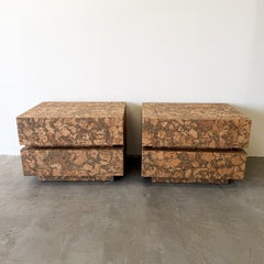 Pair of Mid Century Modern Cork Nightstands Vintage 1970s Bedside Tables
