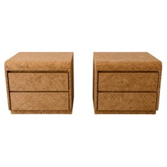 1970s Mid-Century Modern Walnut Burlwood Two-Drawer Nightstands, Pair