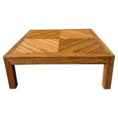 Vintage 1970s Pencil Reed Rattan Coffee Table Square Mid Century Modern