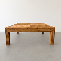 Vintage 1970s Pencil Reed Rattan Coffee Table Square Mid Century Modern