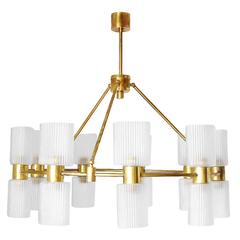 Frosted Ribbed Glass Shades Mounted Chandelier