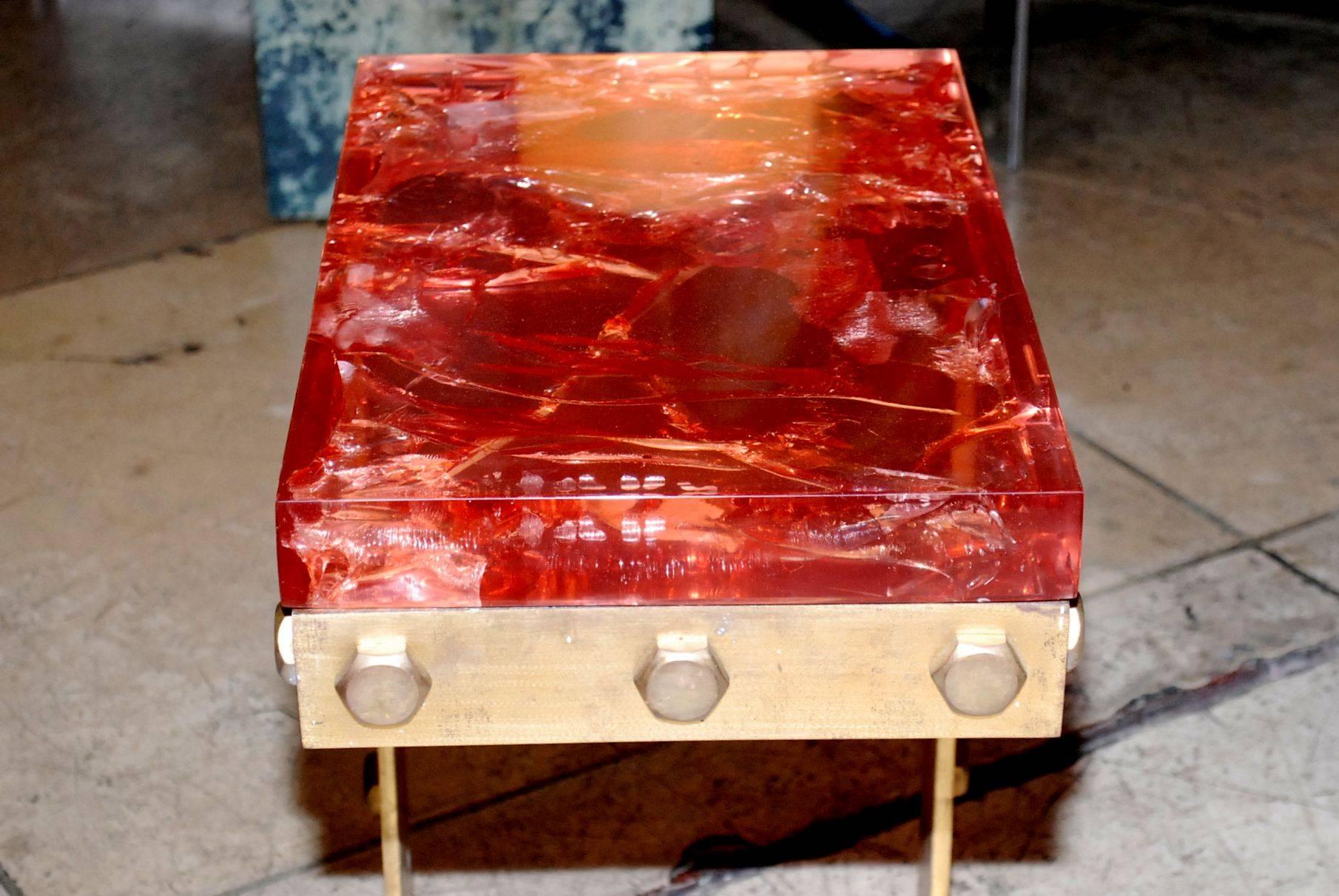 Mid-Century Modern Red Resin Side Table