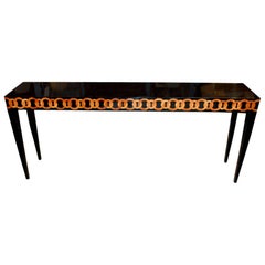 Elegant Black Lacquered Inlaid Console Table