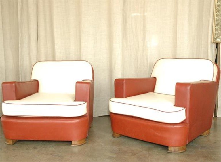 An original pair of late 1940s-early 1950s armchairs by: Jean Pascaud. Please note: See pictures 9 and 10 documentation provided by Docantic.
Need new upholstery see detail pictures.