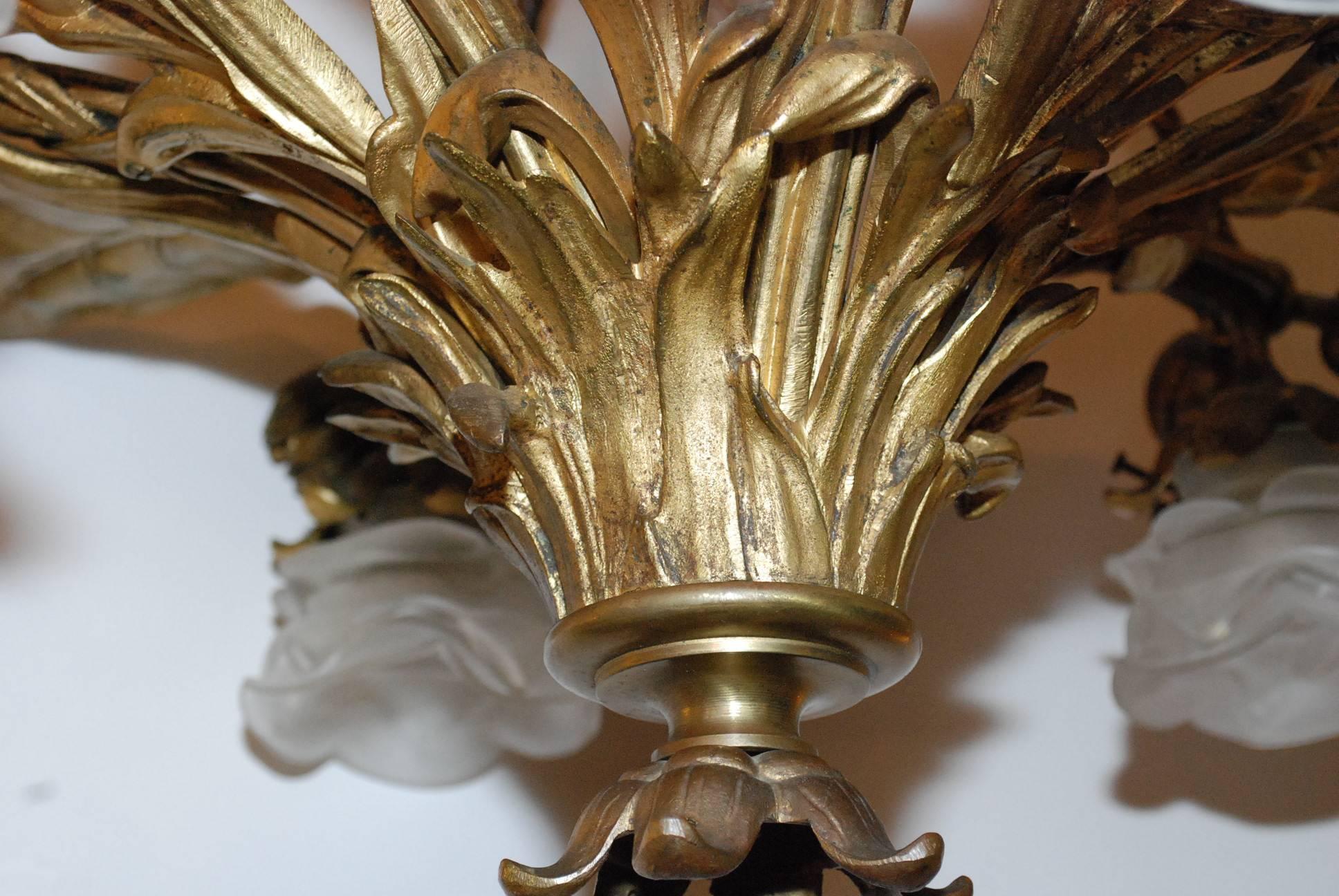 Rococo Italian Bronze Palm Chandelier