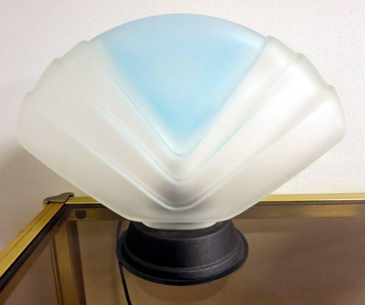 1940s Art Deco style pair of frosted glass table lamps with original Murano sticker. (One light each)

 