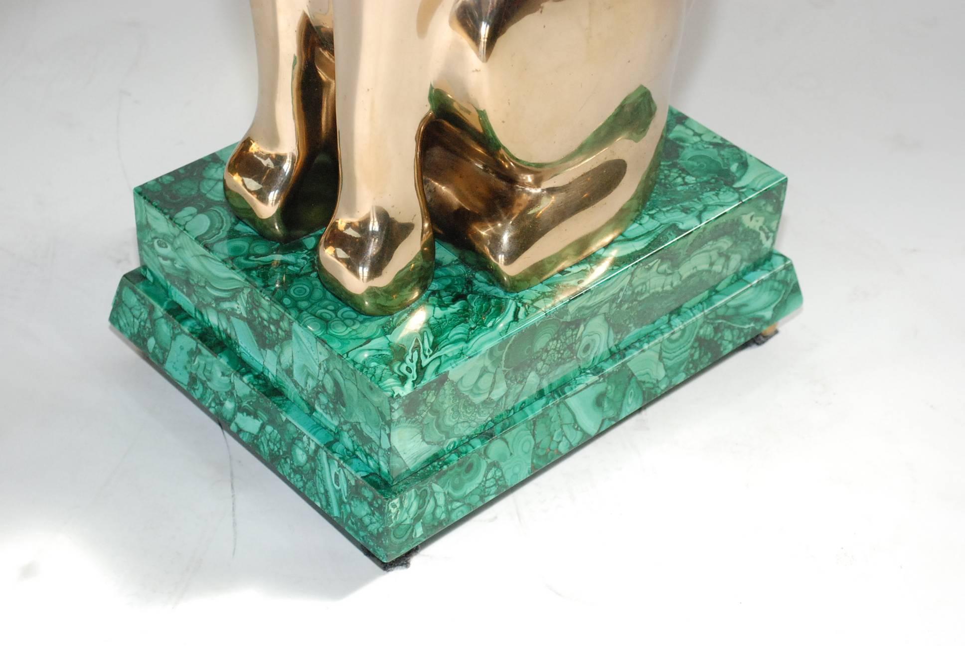Mid-Century Modern Elegant 1984 Malachite and Bronze Side Table Signed by Lawrence Levine