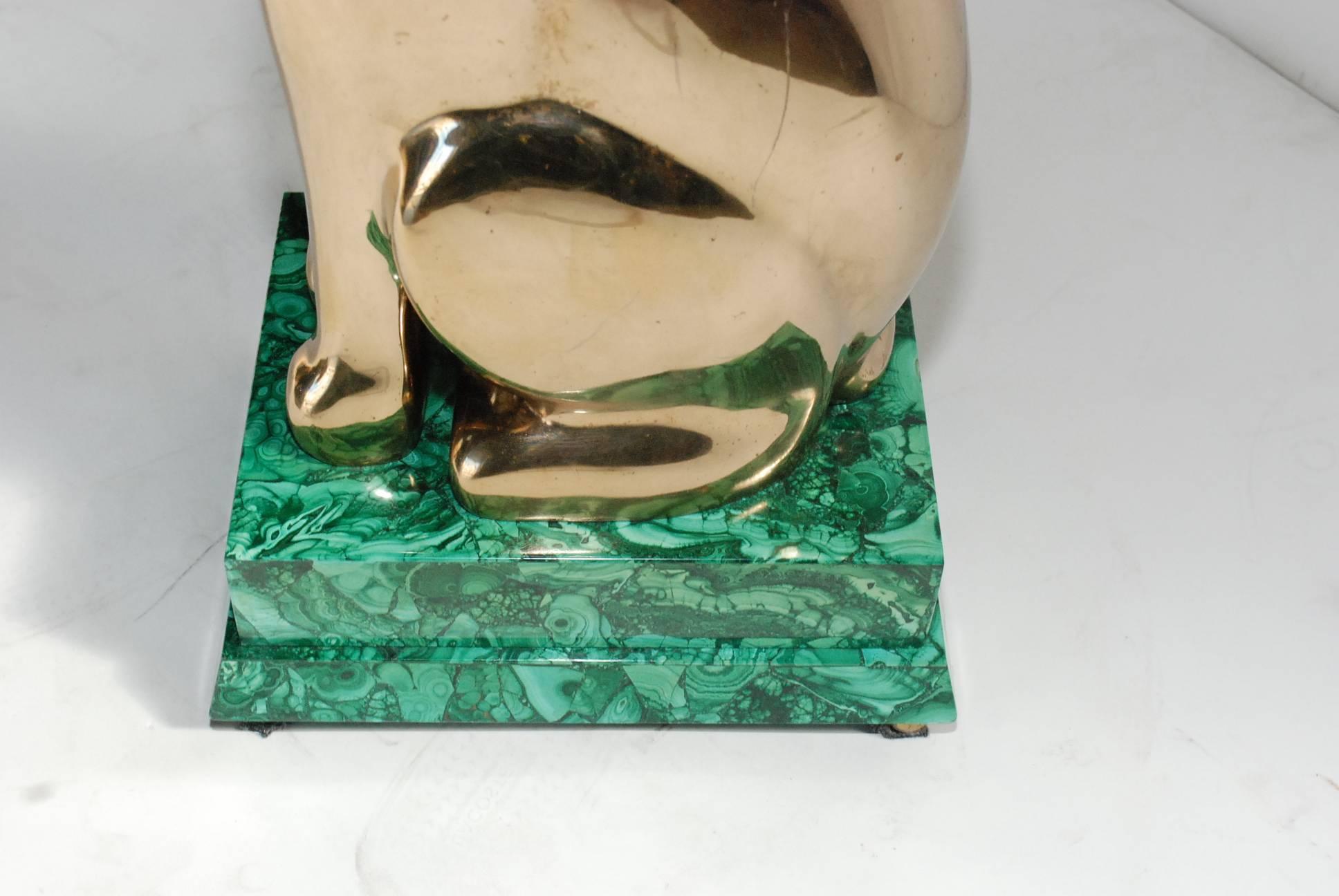 Elegant 1984 Malachite and Bronze Side Table Signed by Lawrence Levine In Good Condition In Cathedral City, CA