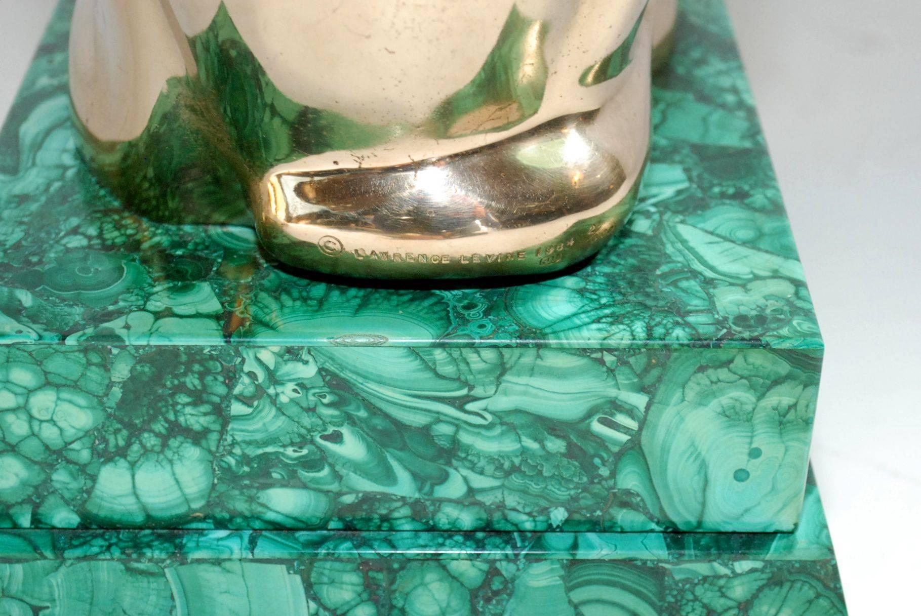 Elegant 1984 Malachite and Bronze Side Table Signed by Lawrence Levine 2