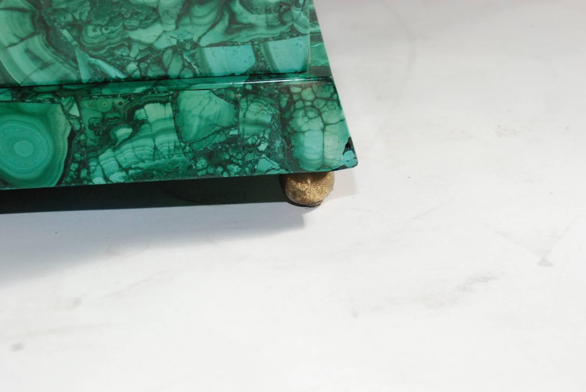 Elegant 1984 Malachite and Bronze Side Table Signed by Lawrence Levine 3