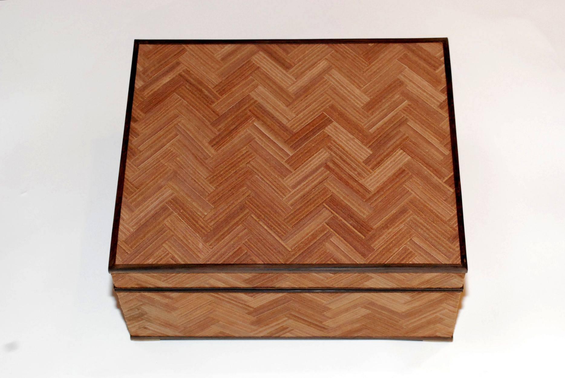 Elegant leather jewelry box with wood and brass details stamped Ralph Lauren.
