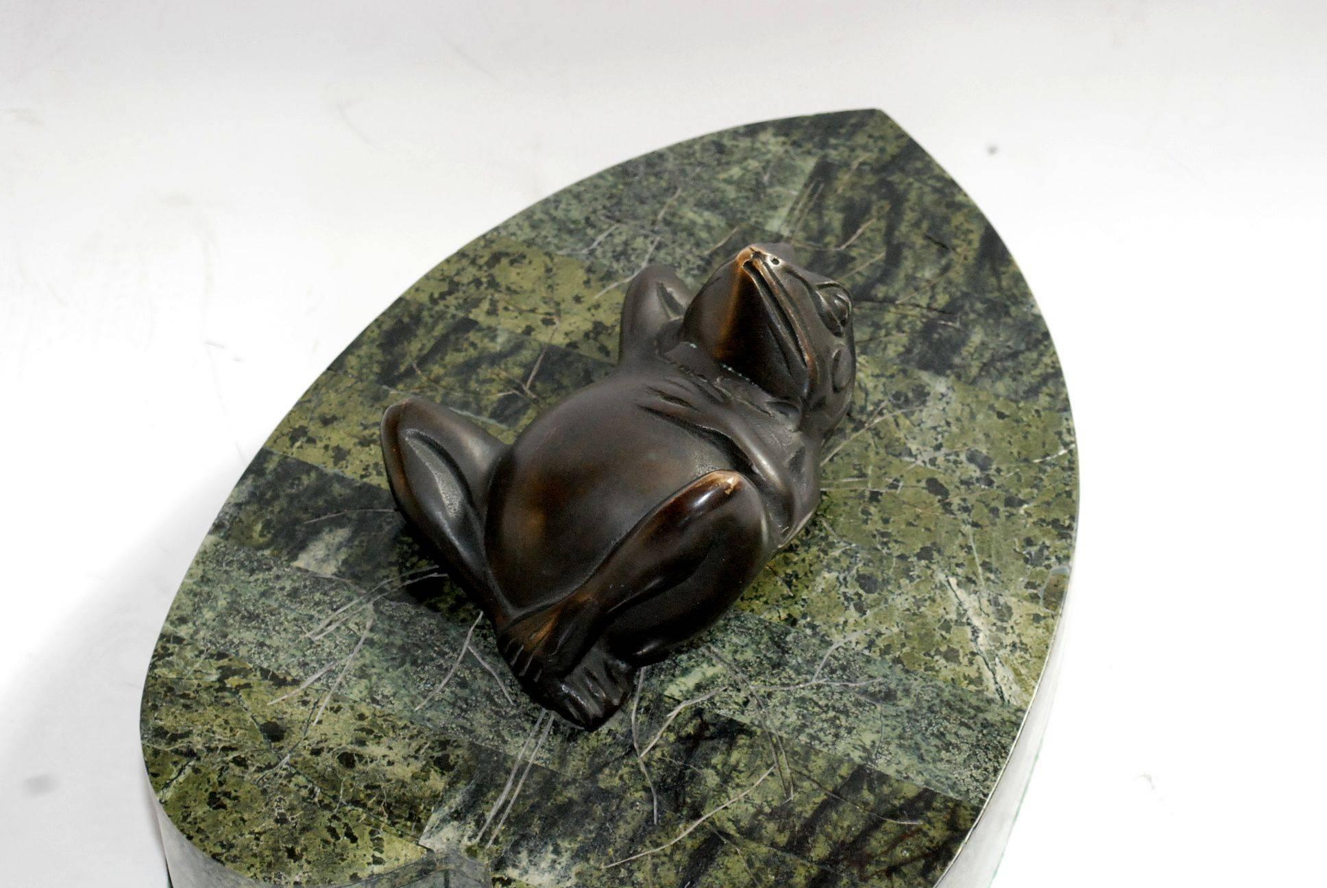 Green tessellated marble with on draw and large solid bronze frog jewelry box.