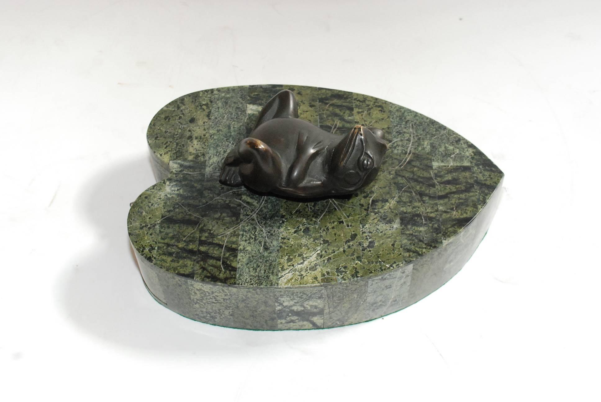 Late 20th Century Elegant Tessellated Marble and Bronze Frog Jewelry Box