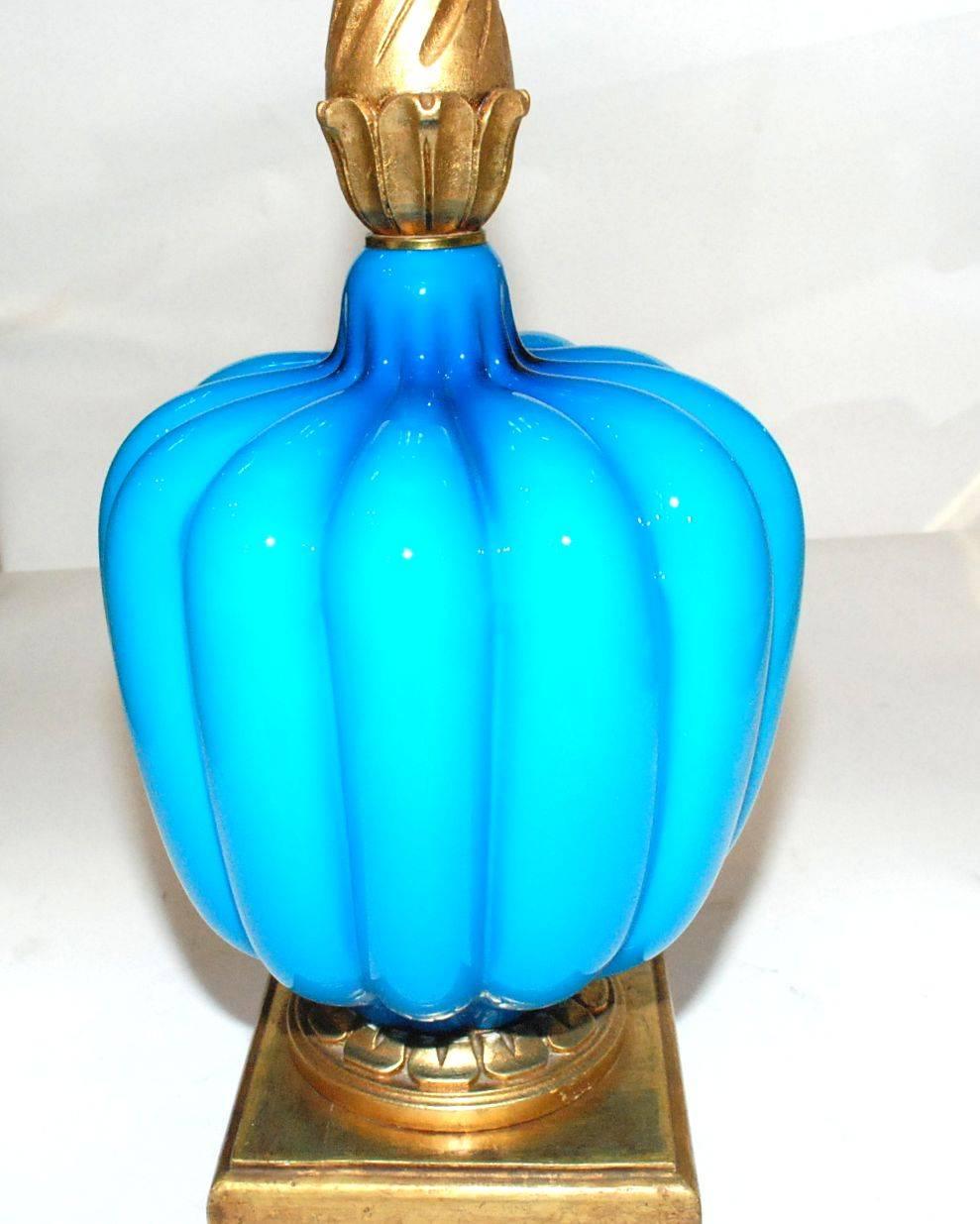 1960s Italian turquoise Murano glass with gildwood base.