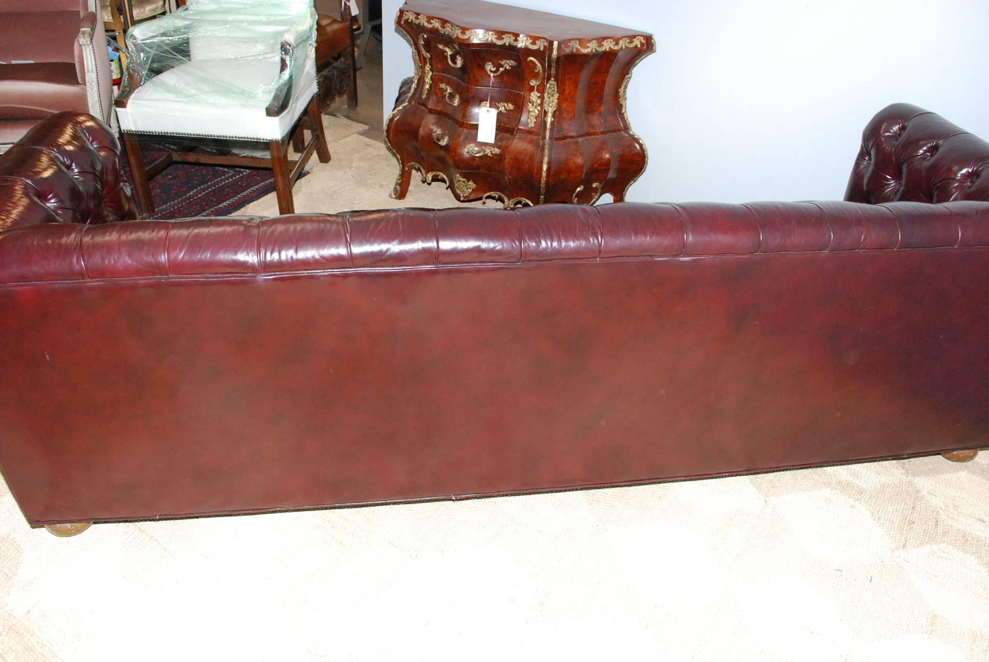 Late 20th Century Burgundy Leather Chesterfield Sofa