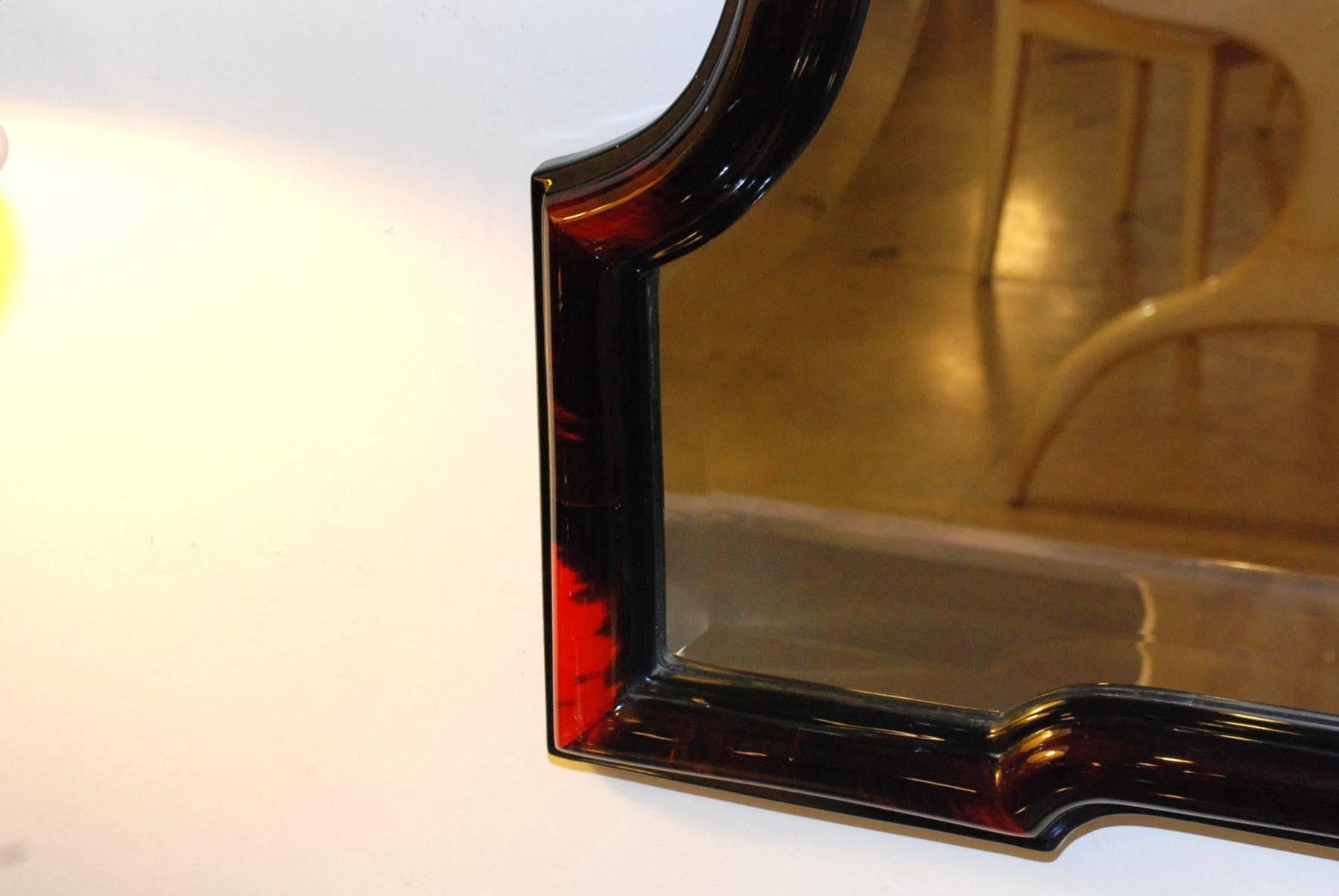 Large colorful horn with beveled mirror and high gloss polyester resin filled finish.