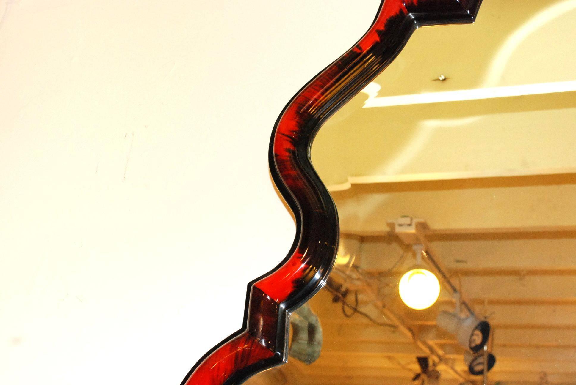 Beautiful Red Horn Chippendale Style Mirror In Good Condition In Cathedral City, CA