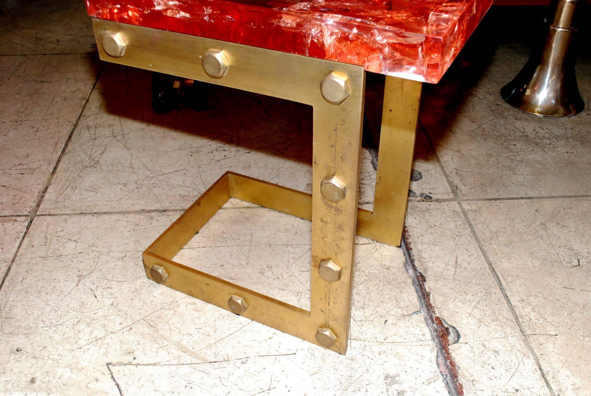 Mid-Century Modern Red Resin Side Table