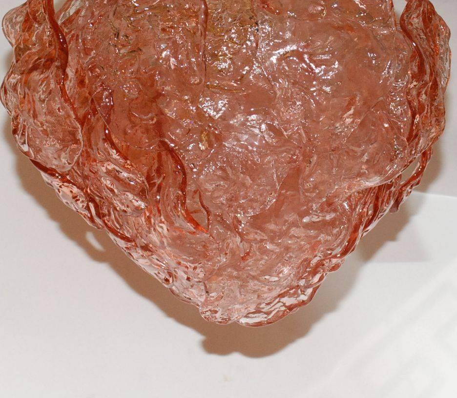 Mid-Century Modern Mazzega Pink Bent Leaves Cake Chandelier