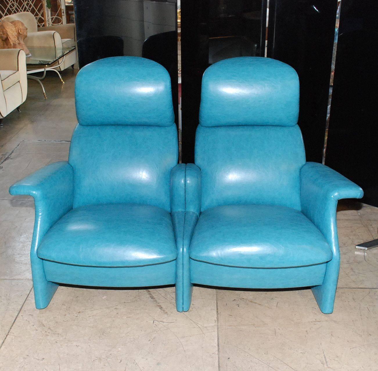 Double San Luca lounge chair newly upholstered with recycled leather by Achille and Pier Giacomo Castiglioni.