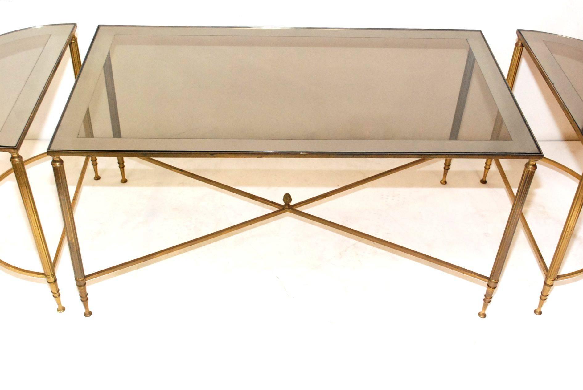 Mid-Century Modern French Three-Part Brass Cocktail Tables