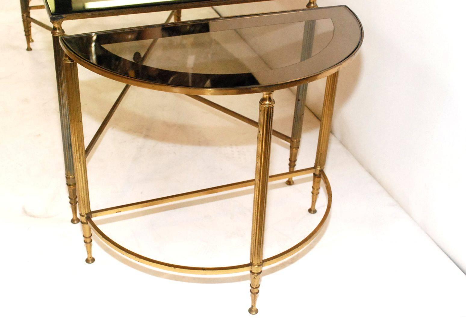 French Three-Part Brass Cocktail Tables 2
