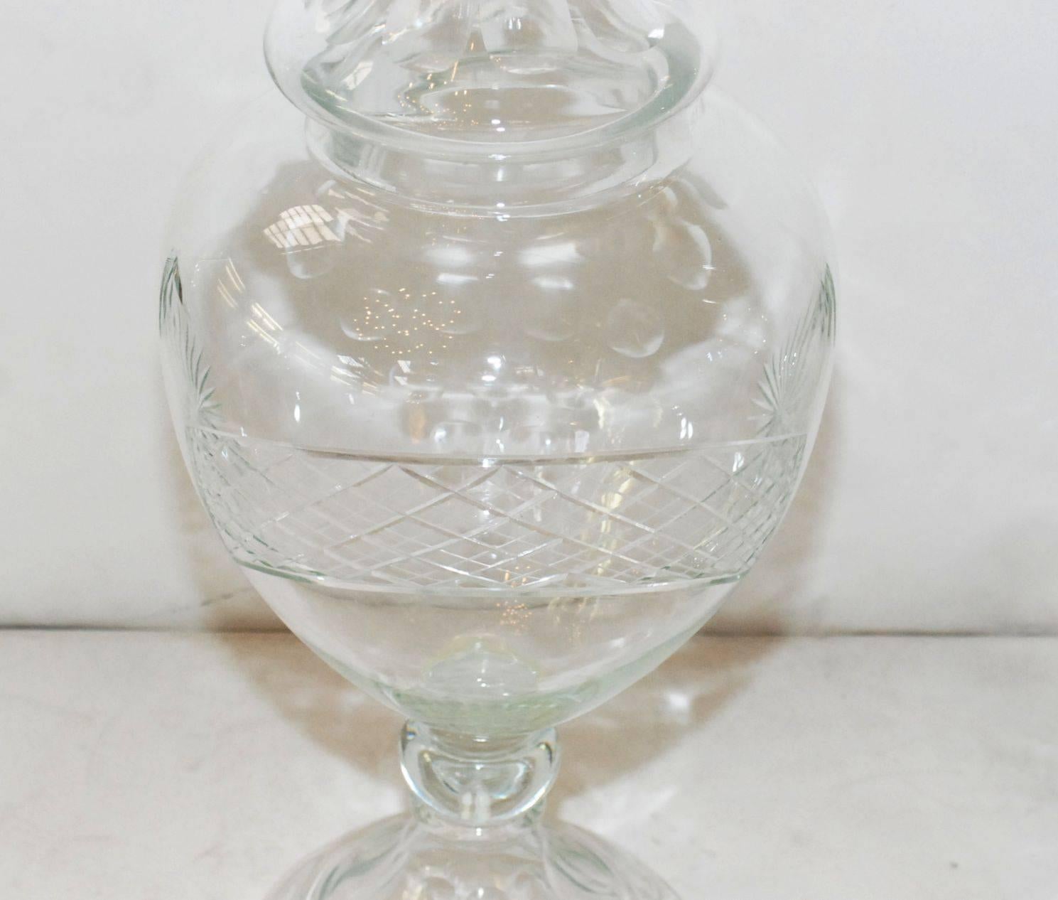 Faceted Pair of French Large Pharmacy Jars
