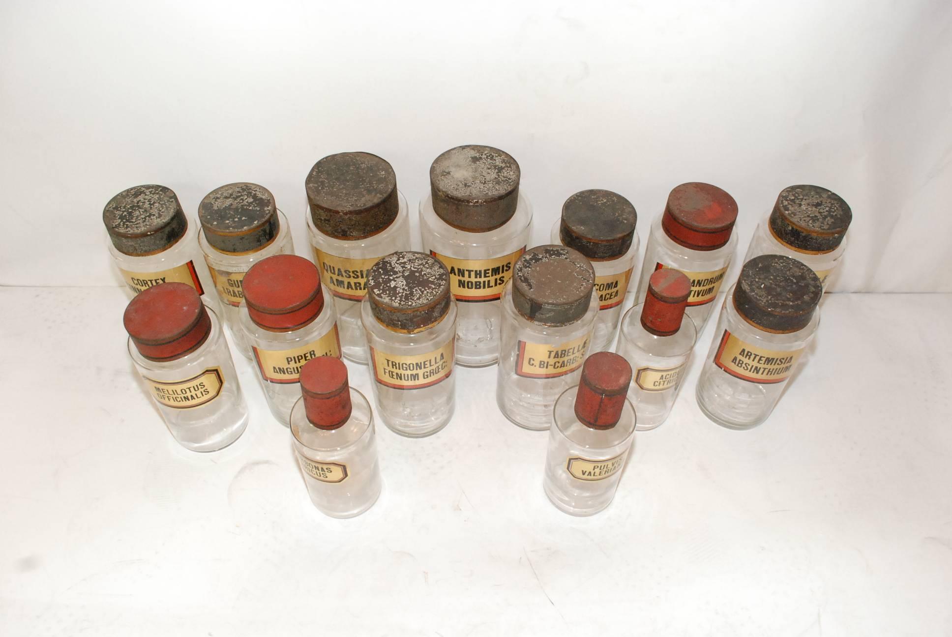 Early 20th Century Set of 15 Apothecary Glass Jars