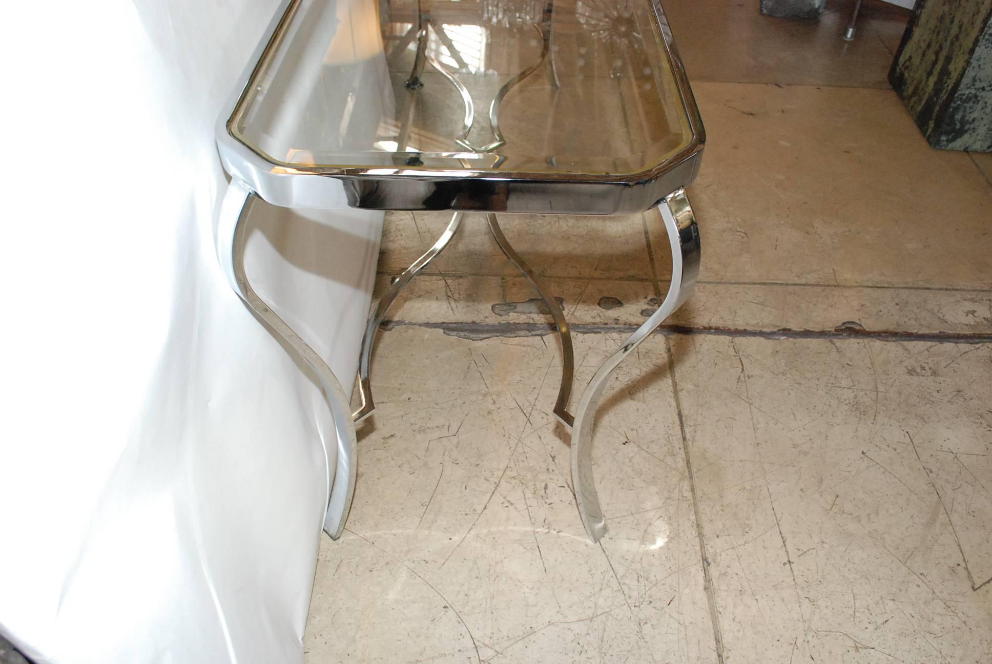 Brass 1970s Chrome Console Table For Sale