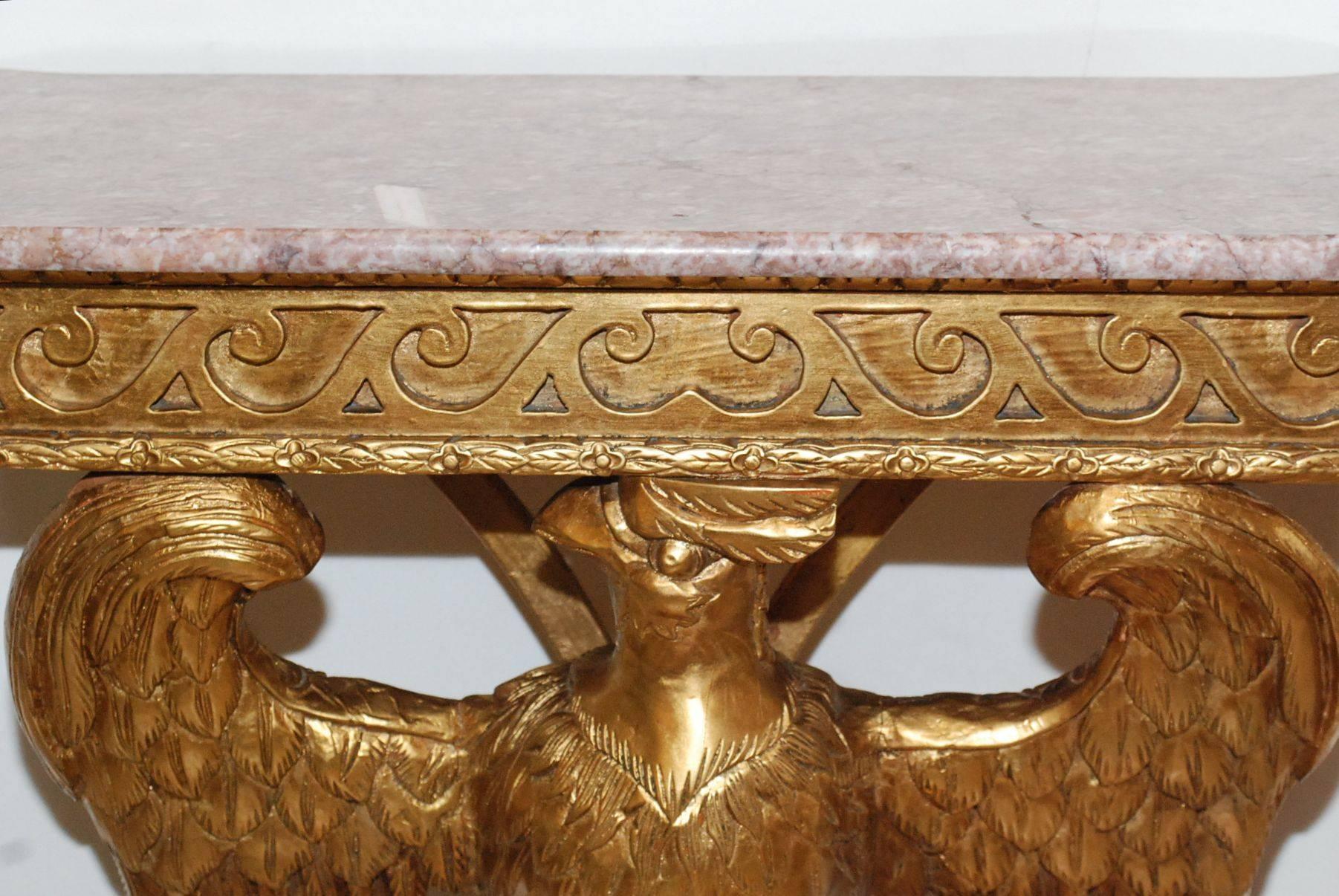 Elegant Giltwood Eagle Console Table In Good Condition In Cathedral City, CA